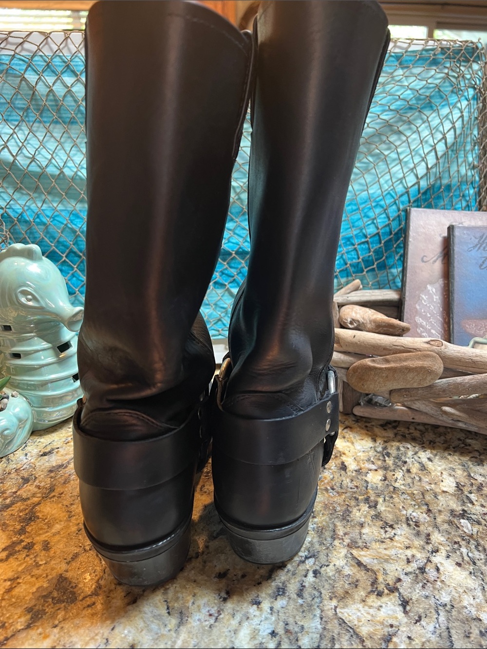 Frye Black Leather Harness Mid-Calf Boots with Silver Ring - Picture 5 of 10